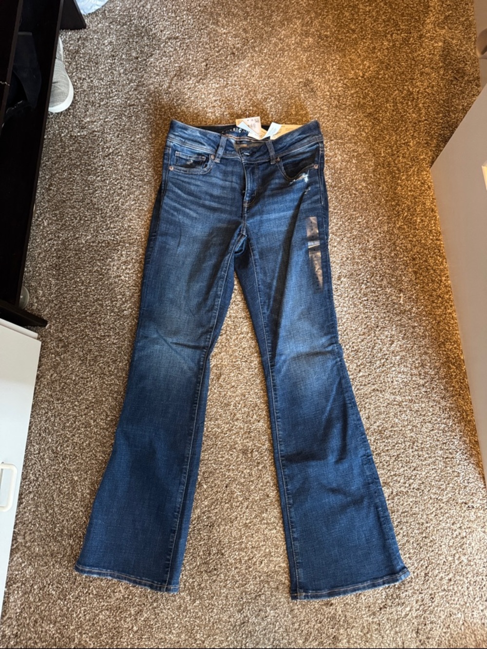 American Eagle Outfitters Women's Dark Blue Flare Jeans- Kick Boot 4 Short